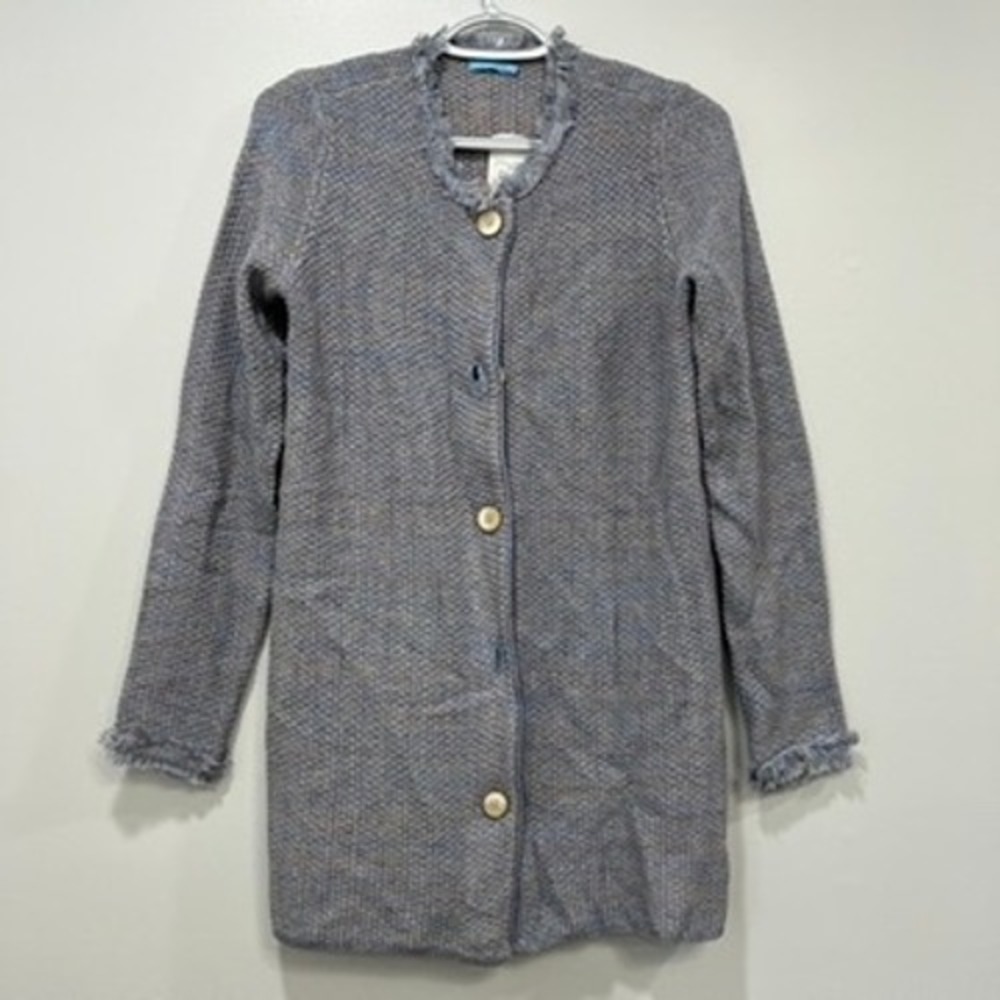 J‎ Mclaughlin Nan Cardigan Sweater XS NWT $288 Cotton Long Line Button Blue Tan